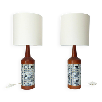 Pair of Scandinavian teak and mosaic table lamps, Denmark 1960s