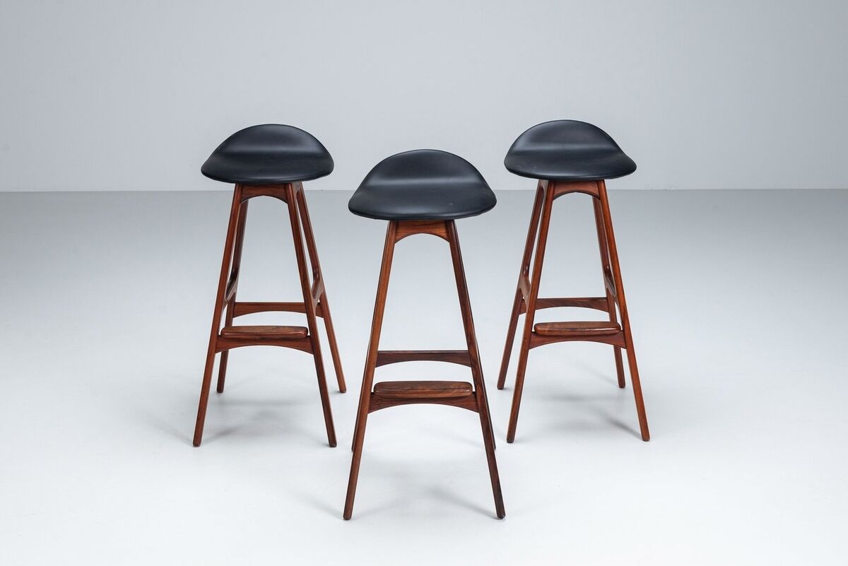 Erik Buch set of three “OD61” bar stools in rosewood Oddense Denmark 1965