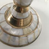 Set of 2 mother-of-pearl candlesticks and brass