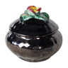 Iridescent black ceramic box topped with a slurry flower - 50s / 60s