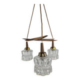 Scandinavian hanging lamp with glass cones hold by teak hanging