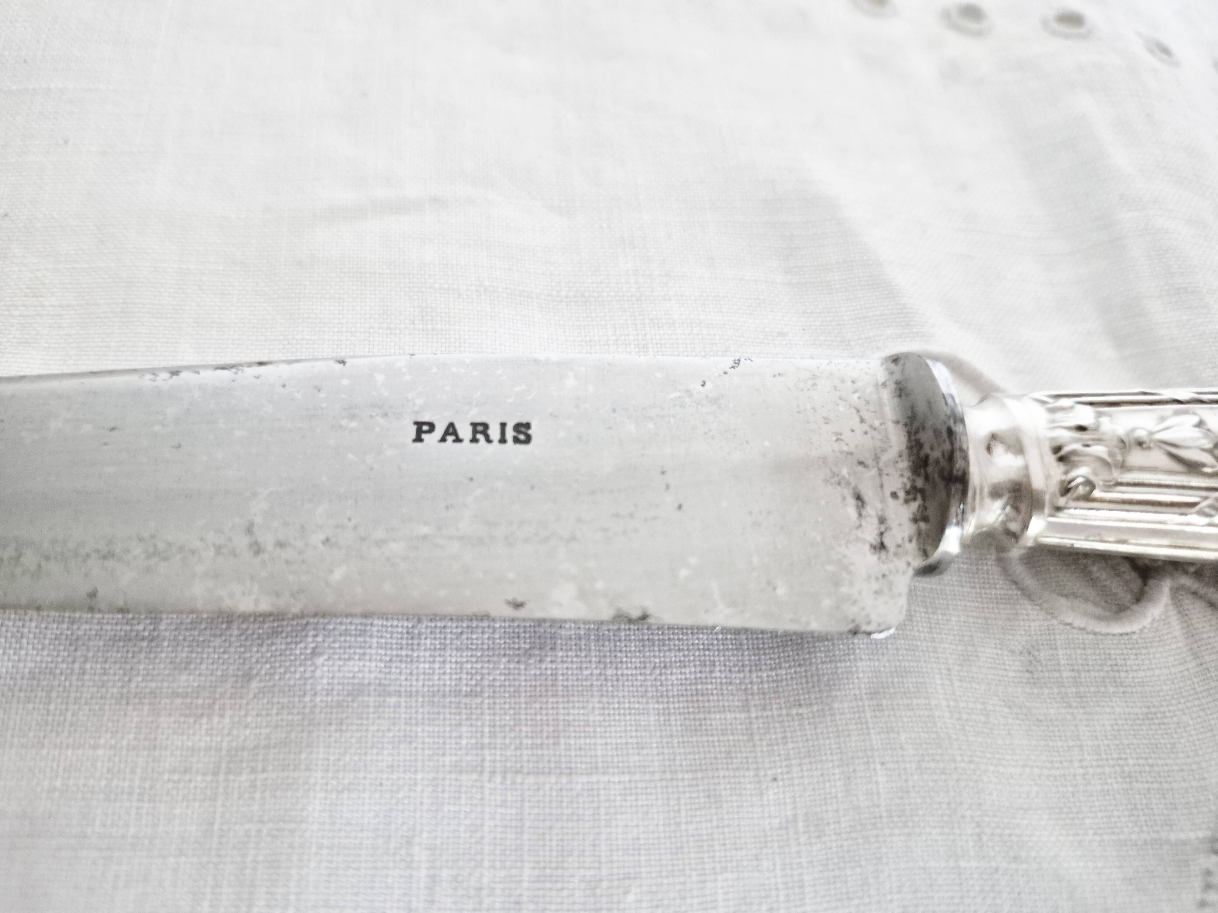 Set of 11 vintage knives, steel blades and silver handles