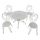 Romantic Garden Furniture in White Wrought Iron & Perforated Sheet Metal