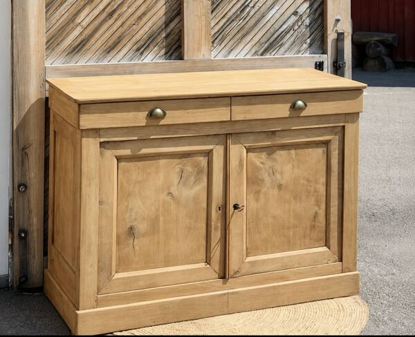 Buffet ancien 2 tiroirs en bois massif brut campagne chic