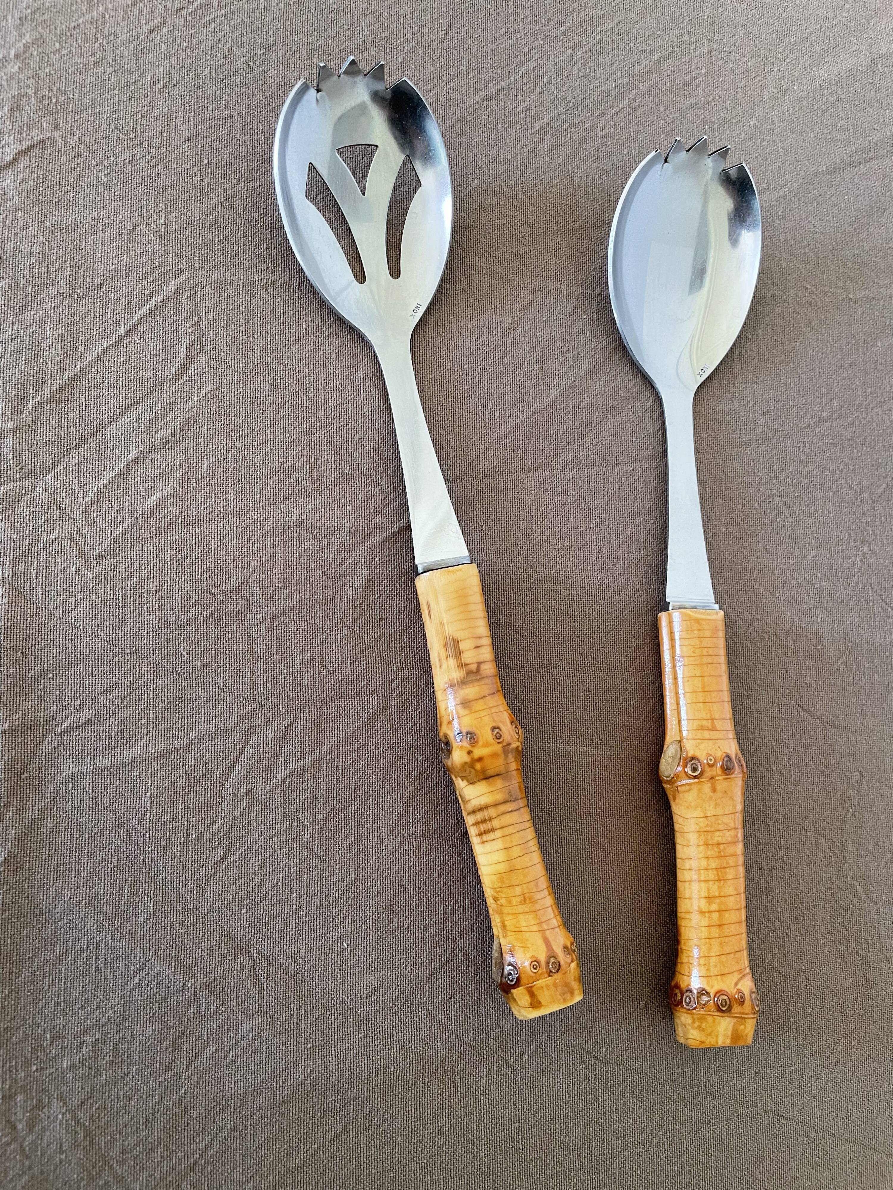Salad servers with bamboo handles