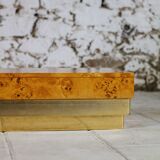 Coffee table in elm burl and brass, 1970
