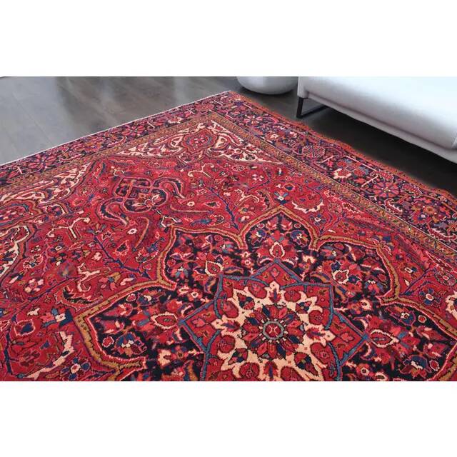 1960s Vintage Persian Handmade Wool Cotton Red Area Rug  242x339