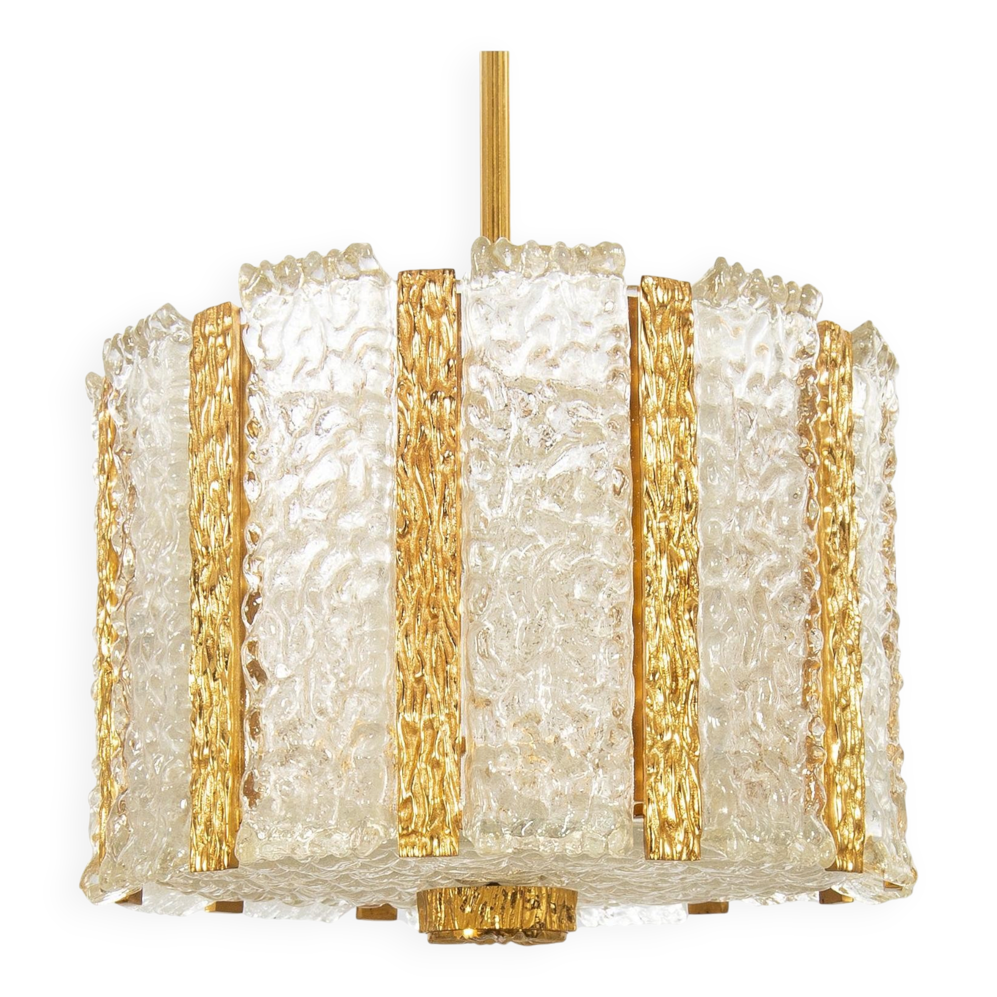 Ceiling light by Carl Fagerlund for Orrefors in brass and cast glass, Sweden 1960.