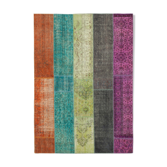 Tapis patchwork multicolore vintage 205 cm x 290 cm fait à la main anatolian vintage