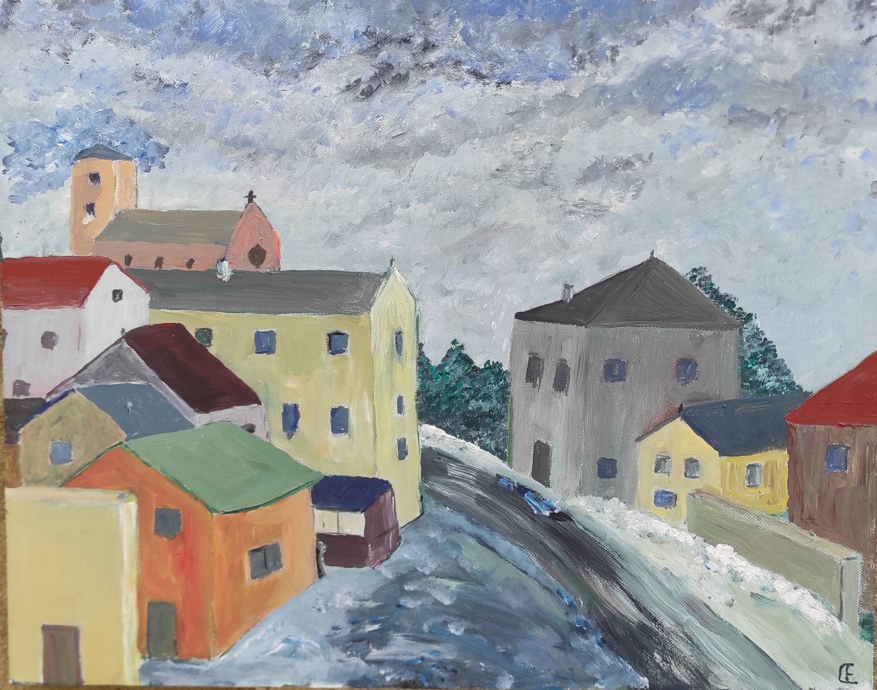 French vintage oil painting, signed CE