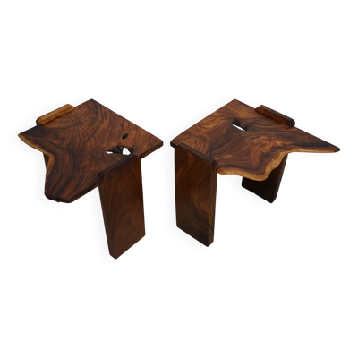 Paire de tables basses vintage en noyer naturel, vers 1970/1980