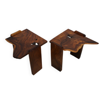 Paire de tables basses vintage en noyer naturel, vers 1970/1980