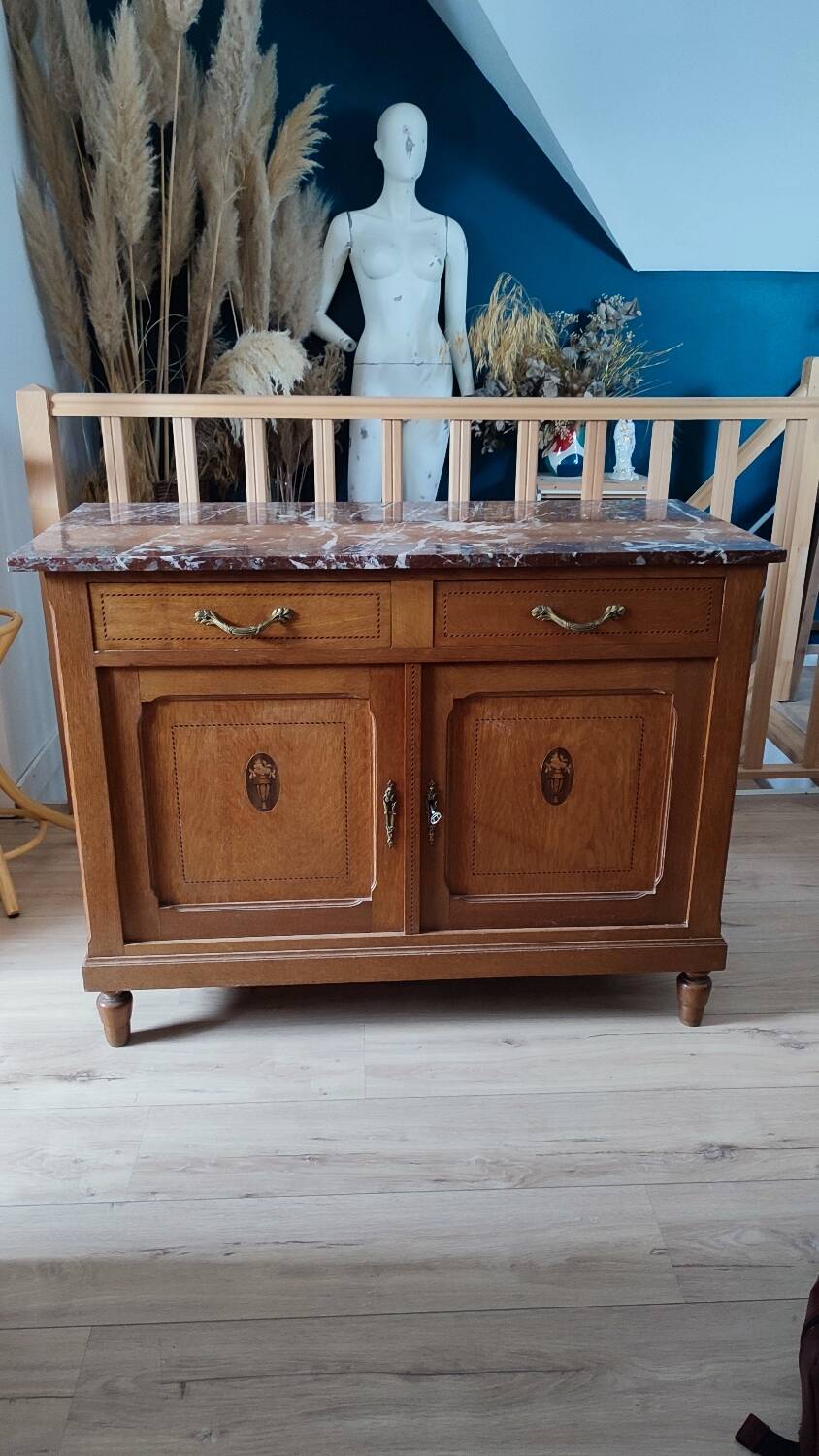 Art Deco oak and marble sideboard