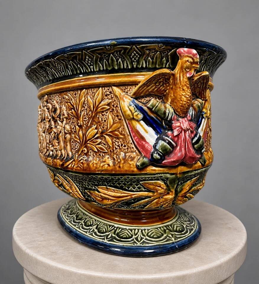 Very Important polychrome earthenware planter, French work from the 19th century.