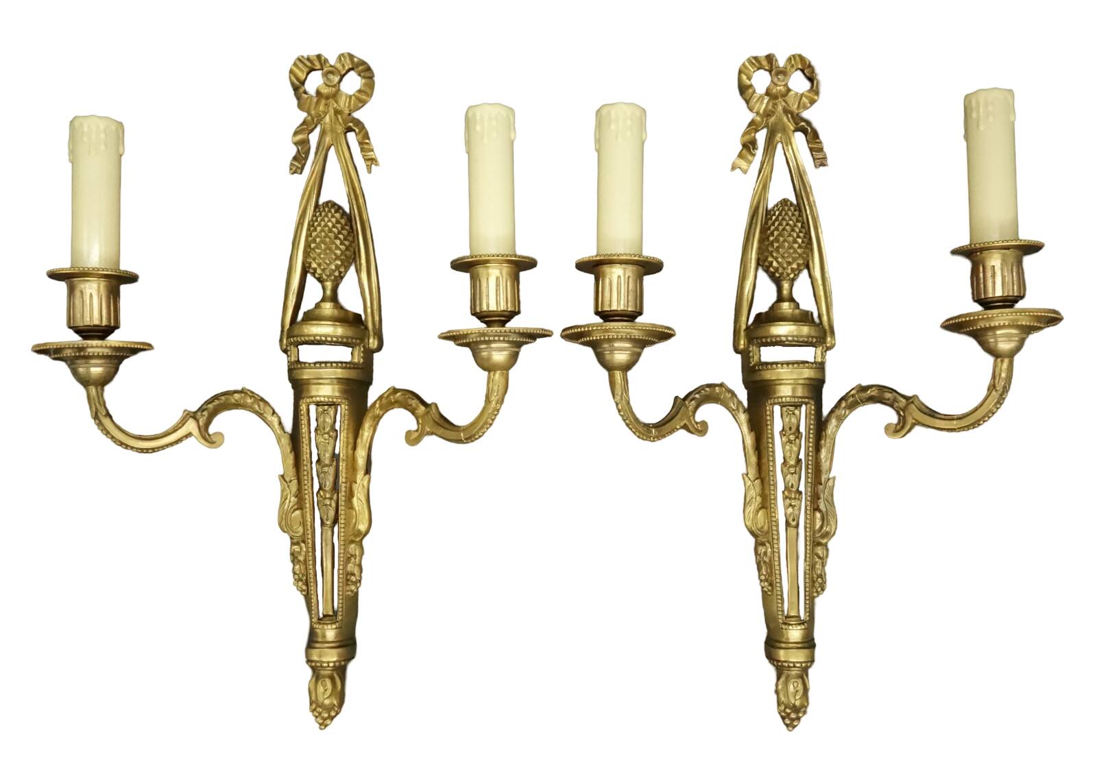 Pair of large wall sconces with bow in Louis XVI style from the 19th century - bronze