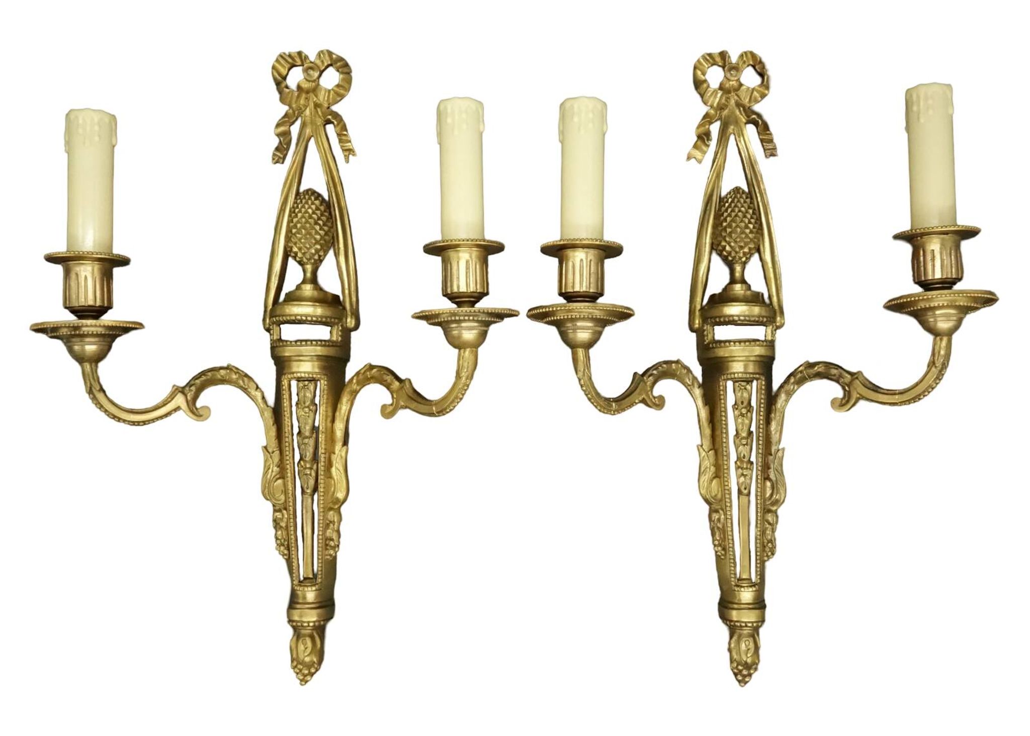 Pair of large wall sconces with bow in Louis XVI style from the 19th century - bronze