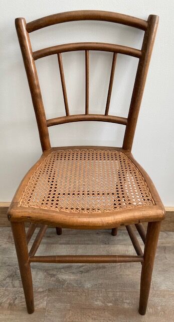 Set of 2 antique wooden bistro chairs canned seats