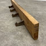 Brutalist pine chalet style wall coat rack, 4 hooks