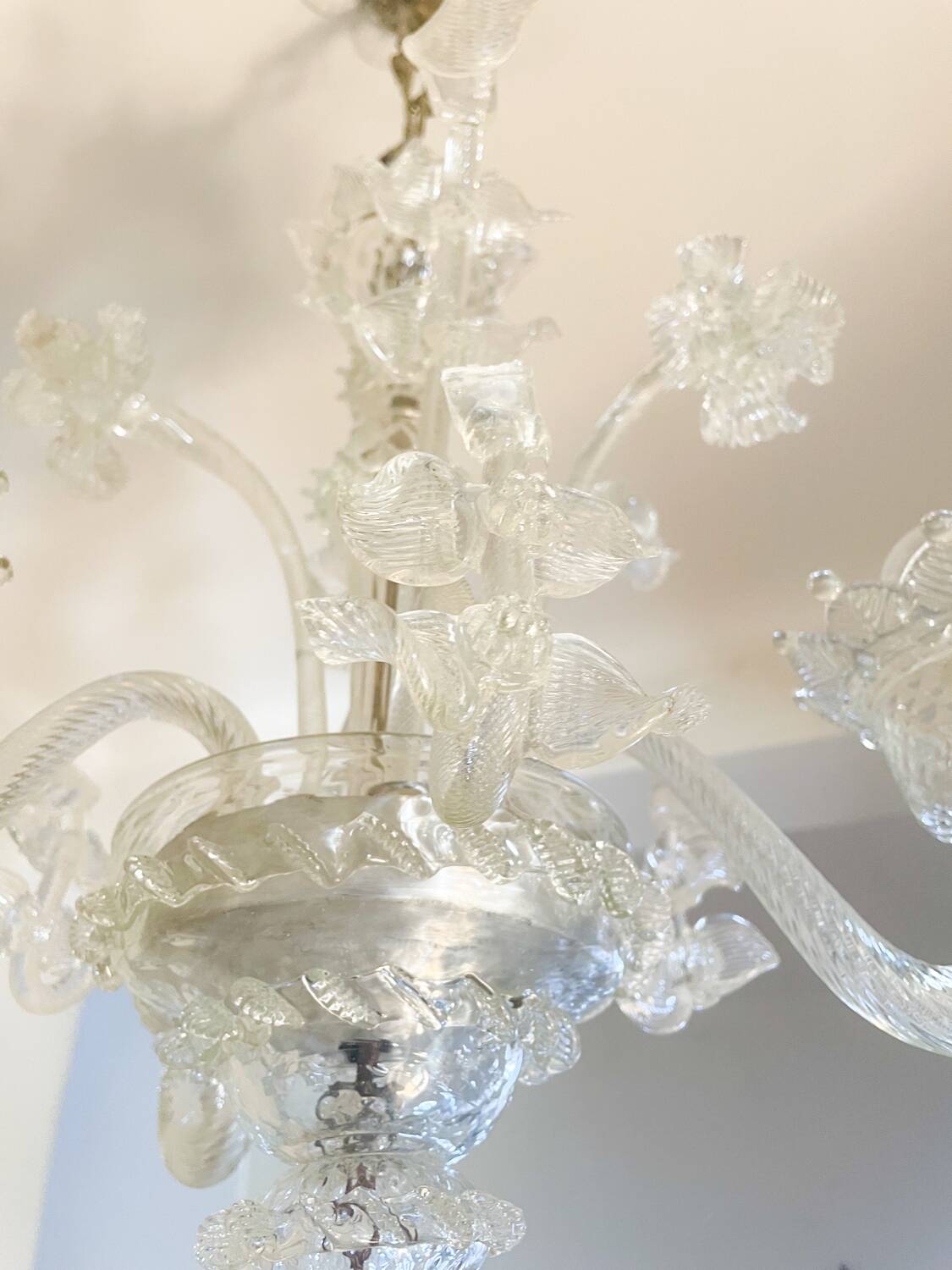 Lustre authentique en verre de Murano – 3 branches – Transparent