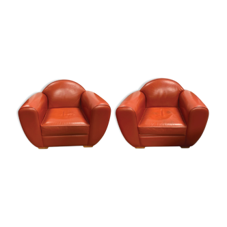 Pair of two club armchairs Hugues Chevalier numbered