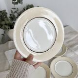 5 vintage earthenware dessert plates stamped Salins - Marli beige and white gingham