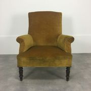 English armchair Napoleon III in mustard yellow velvet