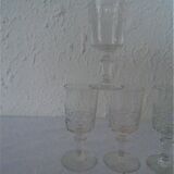 6 old walking glasses - 2 engraved and 4 cut port wine