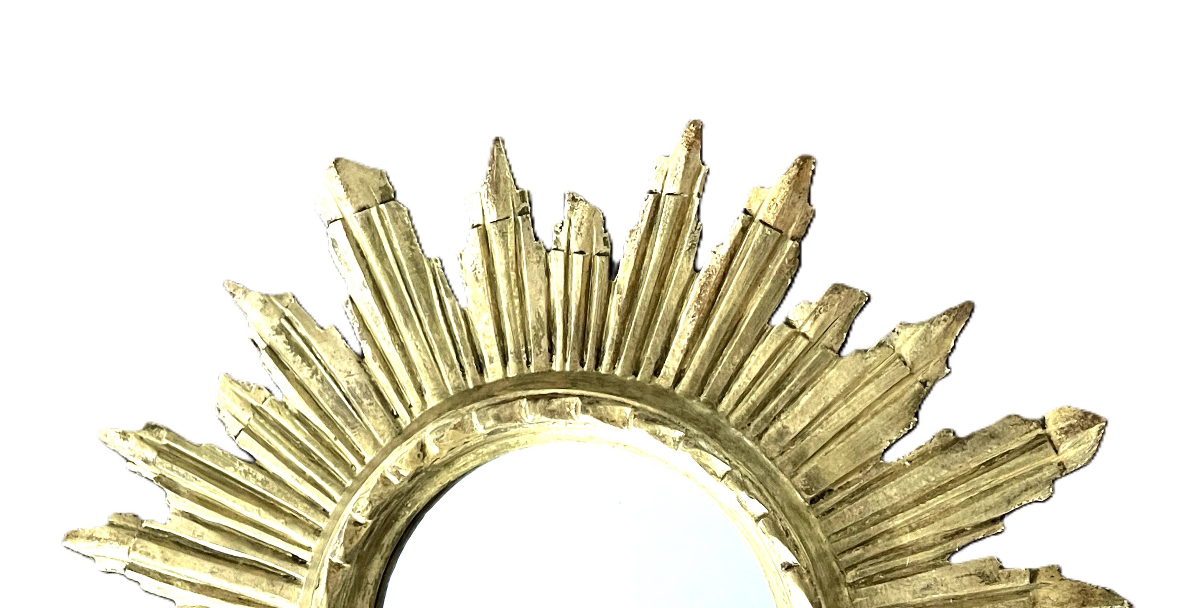 Golden Wooden Sun Mirror | Mid-20th Century - 48 cm