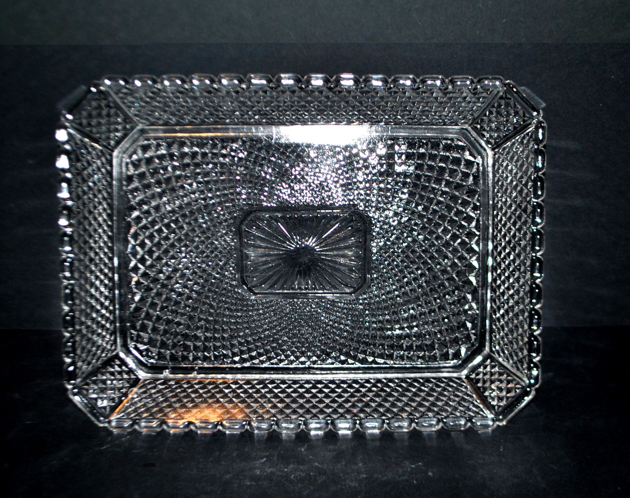 Antique rectangular molded crystal tray, 1920