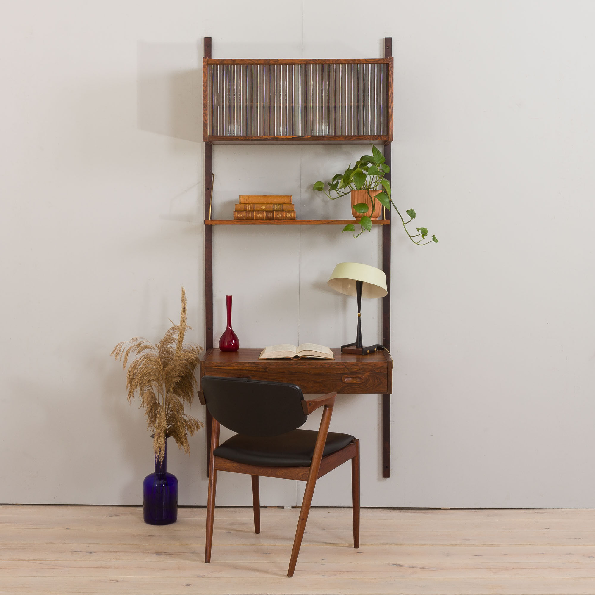 Preben Sorensen Danish mid century rosewood  wall unit with floating desk, PS system,  Randers, 1960