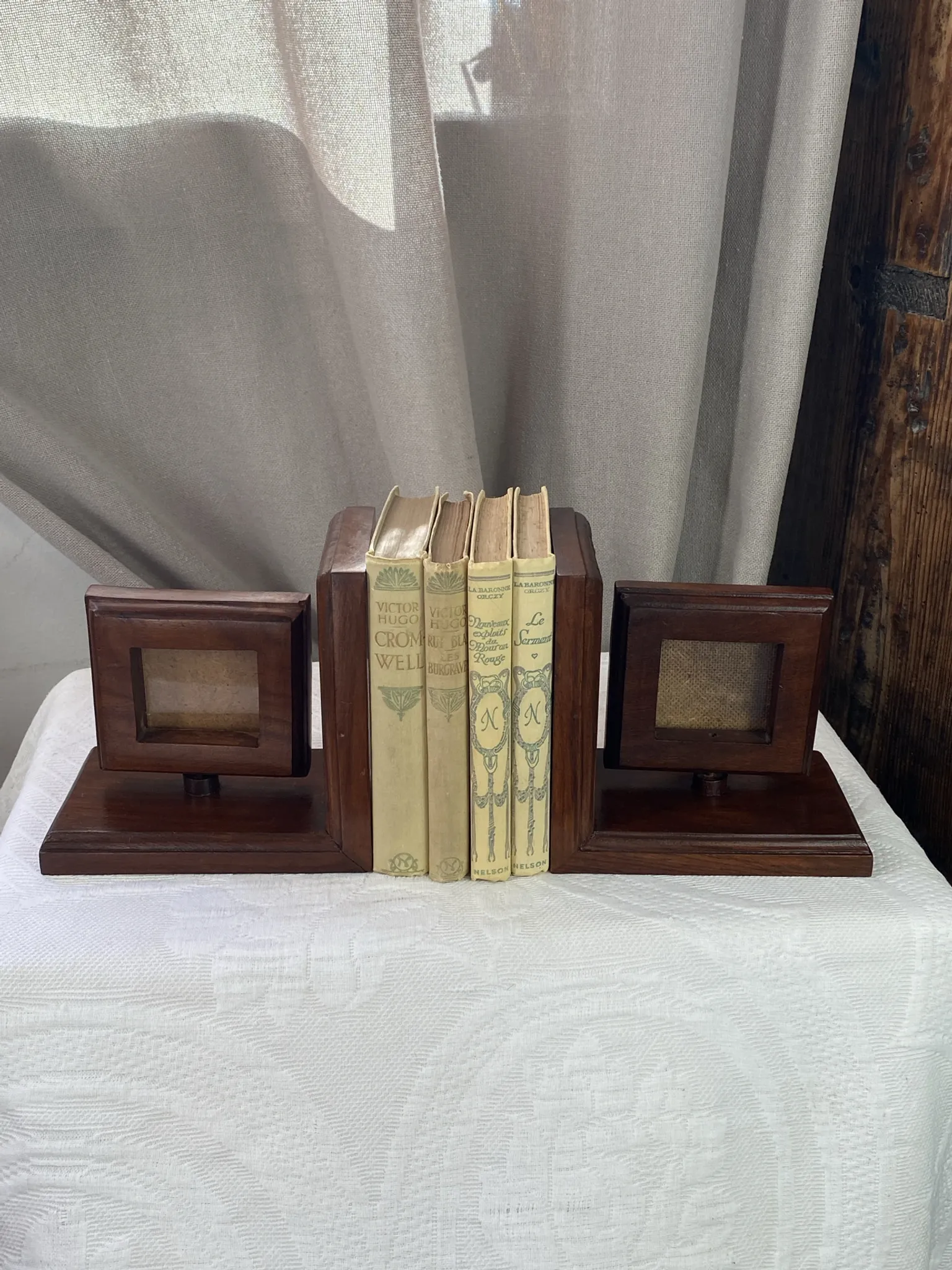 Pair of bookends, solid wood photo frames