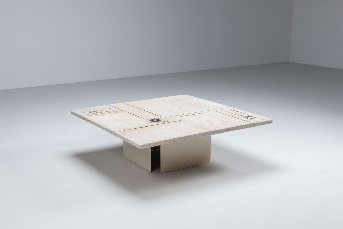 Brutalist white square coffee table artwork The Netherlands 1970