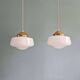 Pair of Art Deco conical white opaline pendant lights, 1920-30
