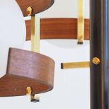 Italian 3-globe pendant light in opaline with teak and brass.
