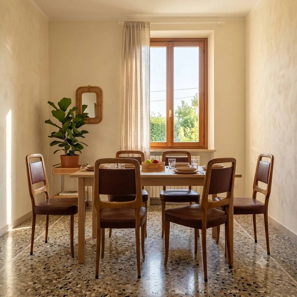 Vintage beech chairs with faux leather upholstery, 1950s design.