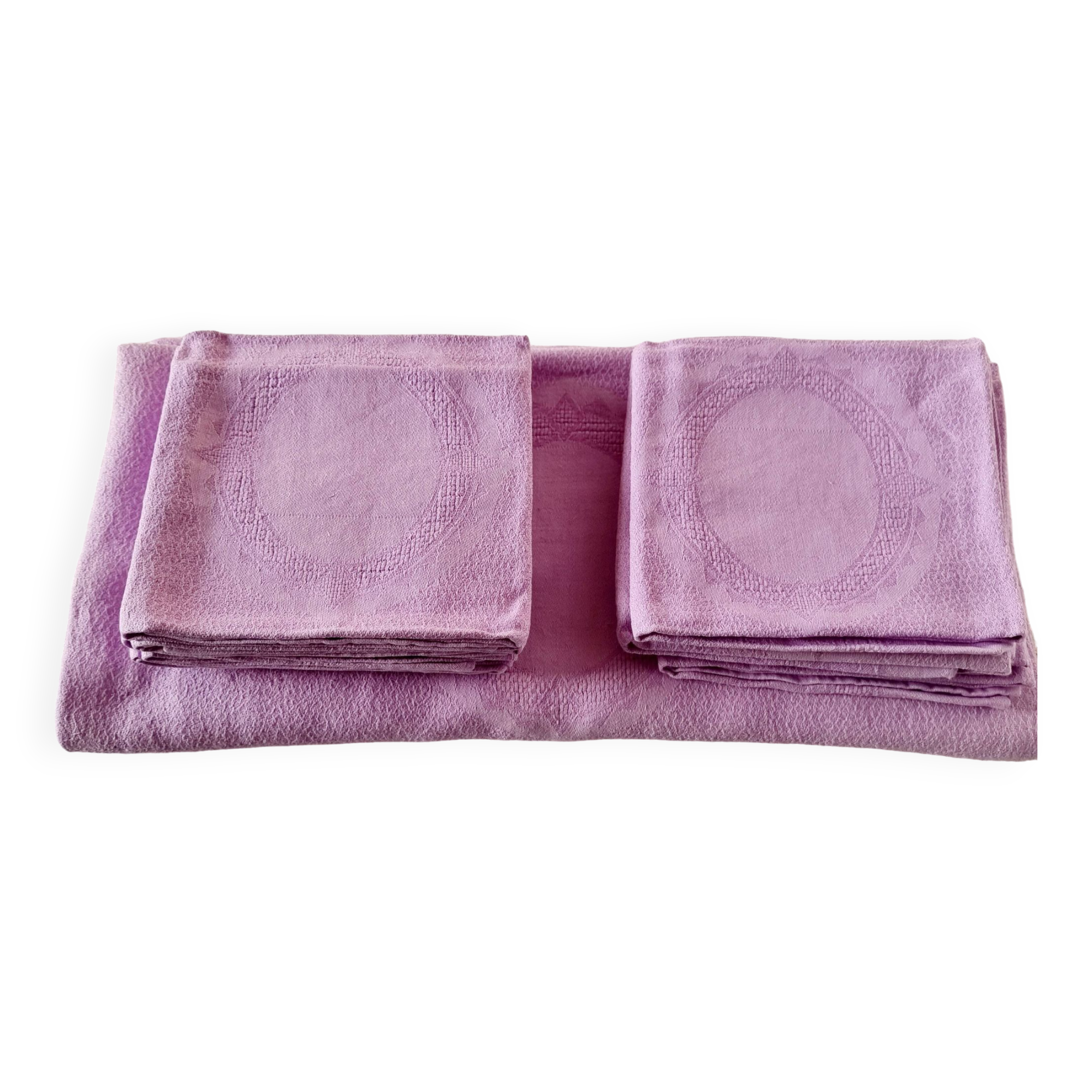 Antique tablecloths Adamascada tablecloth and 12 purple napkins
