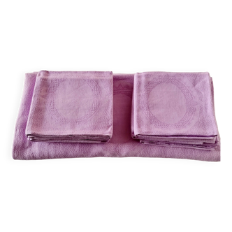 Nappes antiques Nappe Adamascada et 12 serviettes de couleur mauve