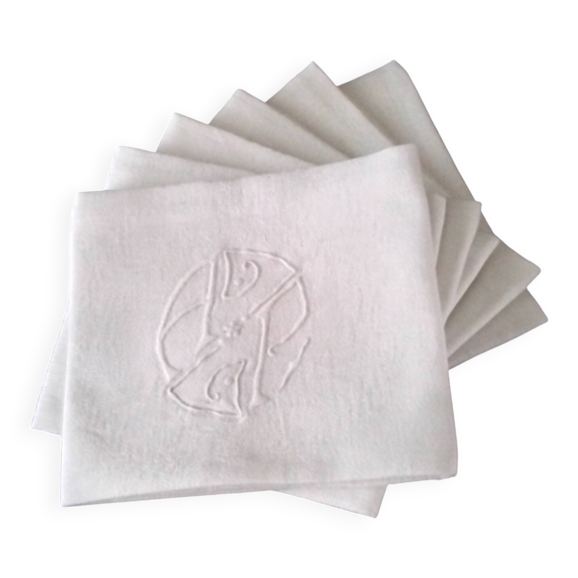 6 serviettes de table en coton damassé blanc monogrammées AP