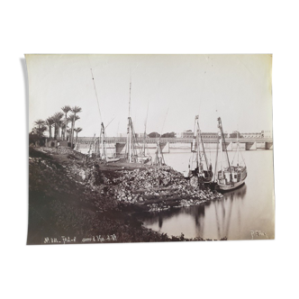 Photographie, tirage albuminé - Pont et caserne de Kasr-El-Nil, Egypte, Pascal Sébah (1823-1886)