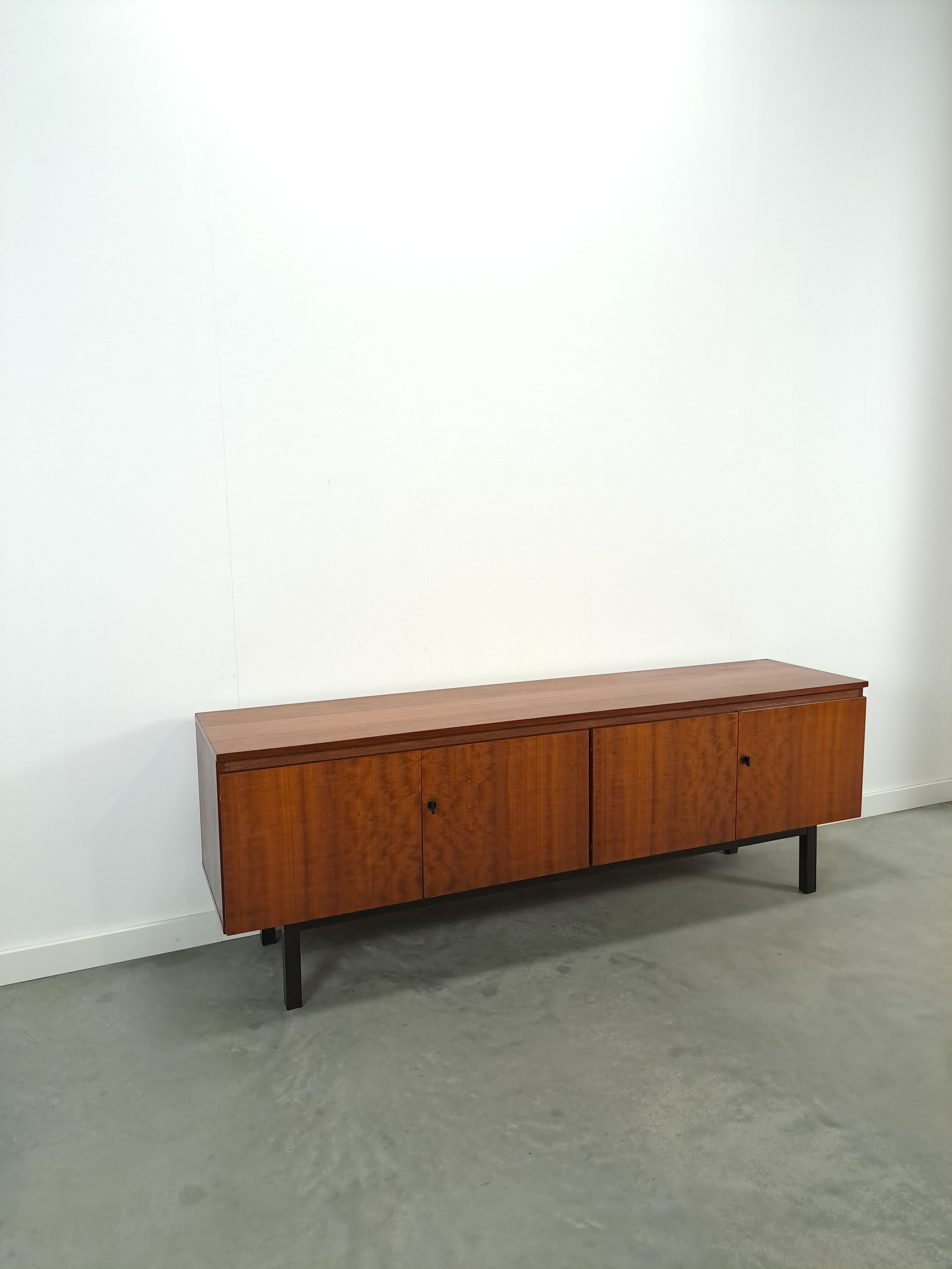 Long dark walnut veneer sideboard, vintage TV cabinet