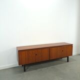 Long dark walnut veneer sideboard, vintage TV cabinet
