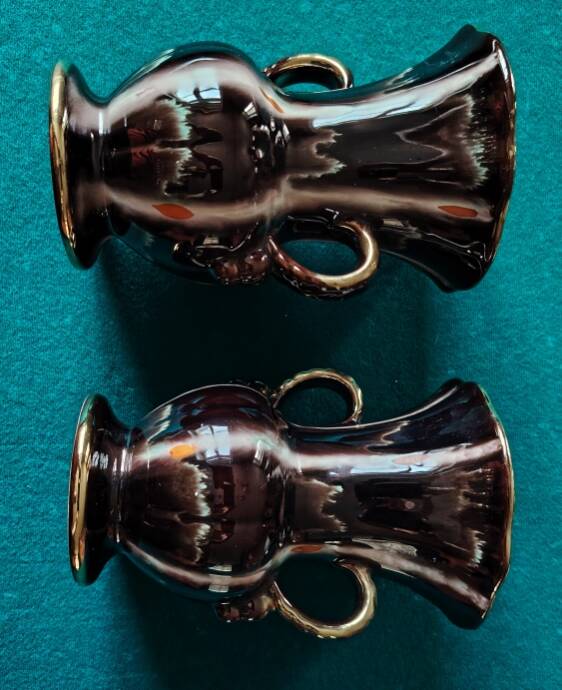 Pair of Jasba Keramik vases – Germany – 1950s/60s – brown, black & gold