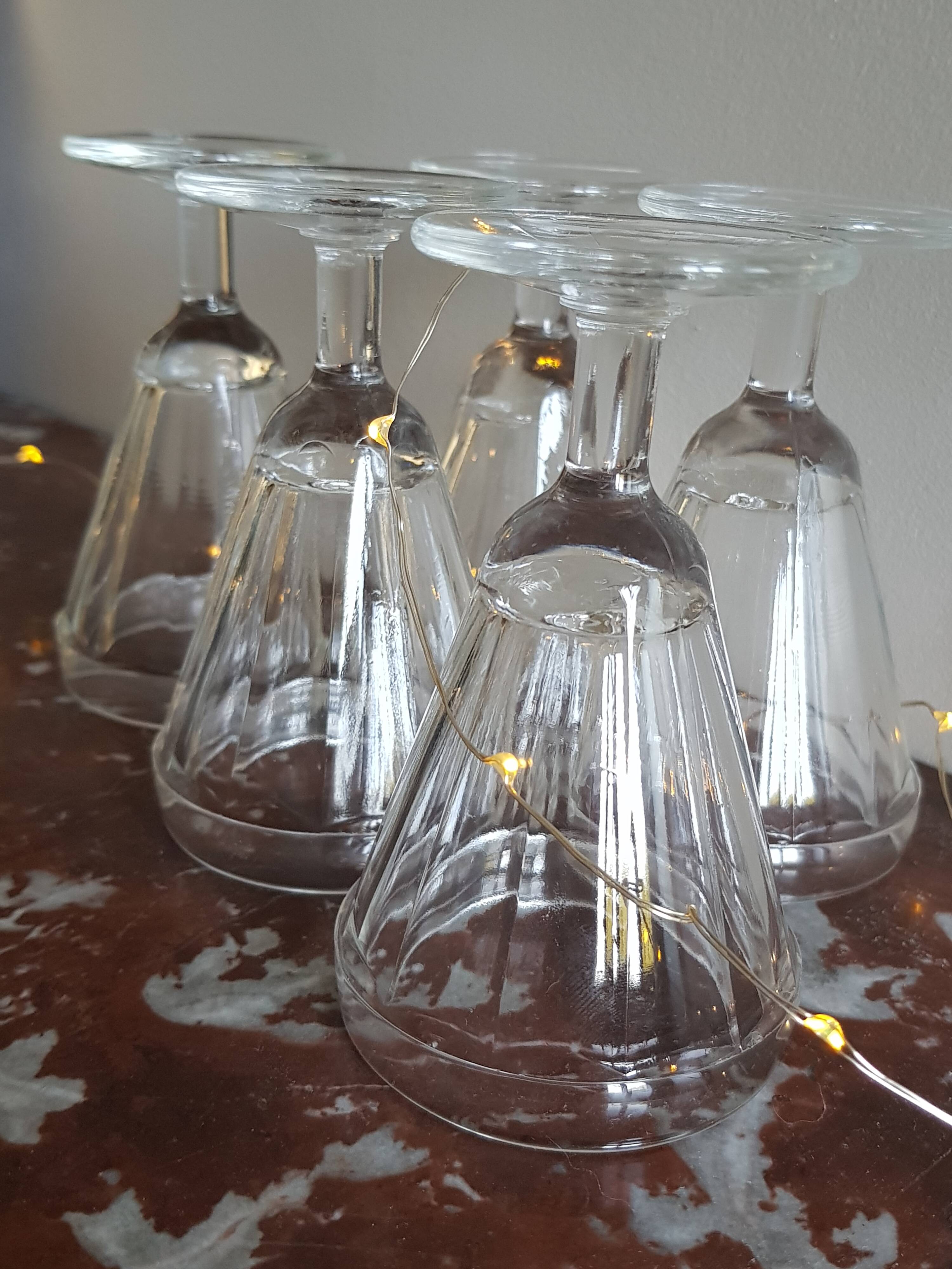 Set of 5 old bistro stemmed glasses, in solid glass, aperitif, digestive, verrine...