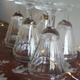 Set of 5 old bistro stemmed glasses, in solid glass, aperitif, digestive, verrine...