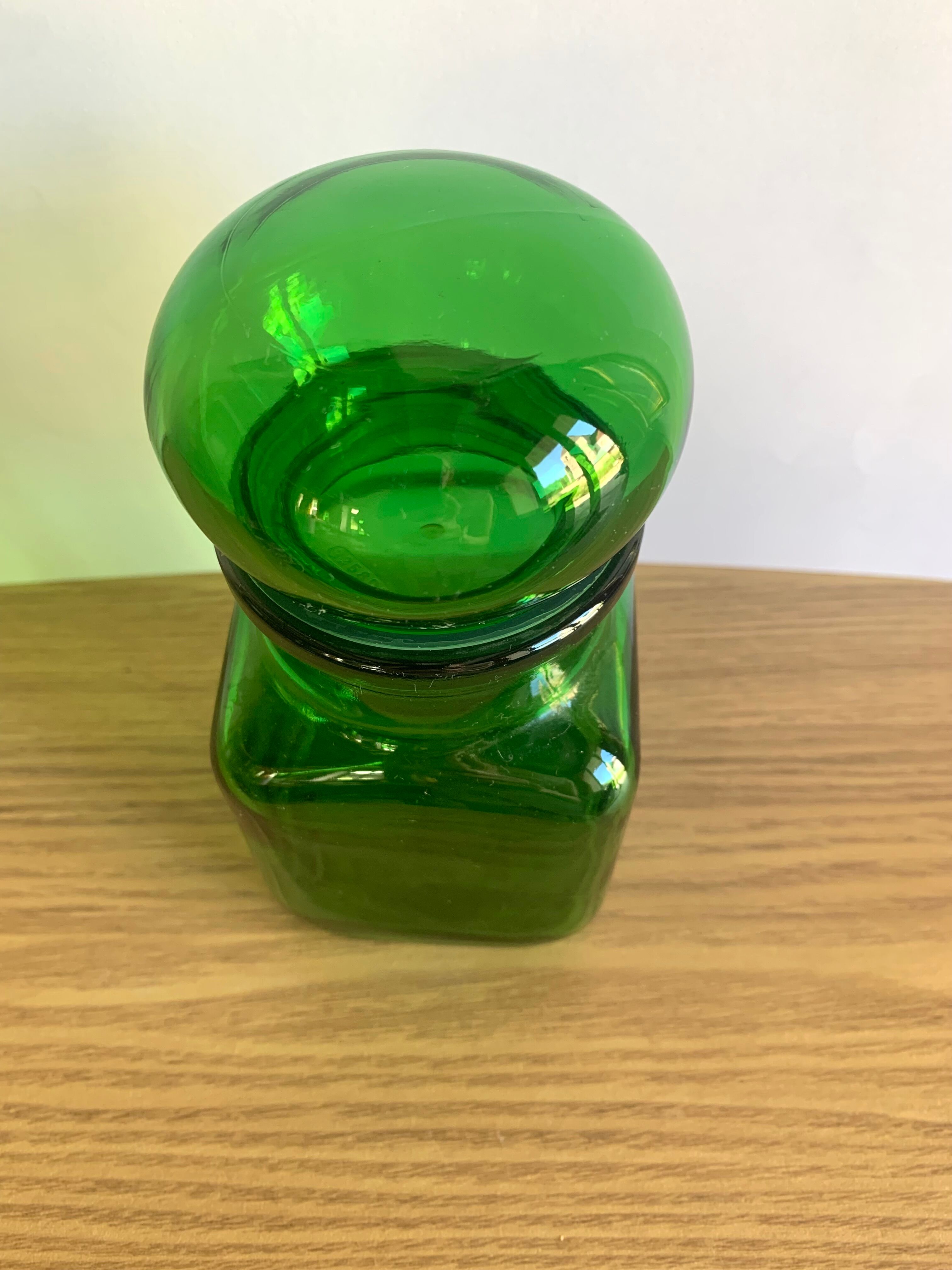 Vintage green glass jar 1970