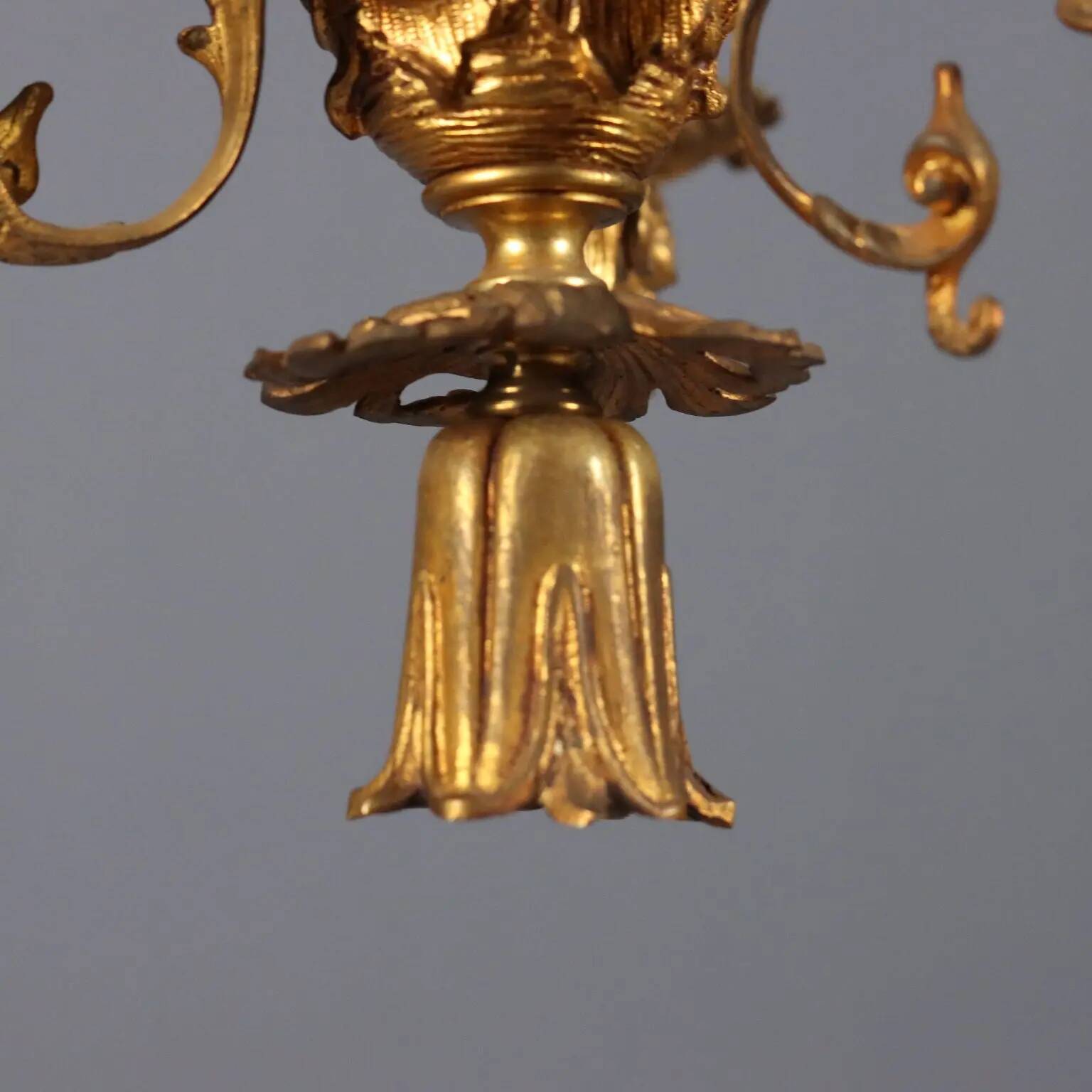 Antique gilded bronze chandelier with 3 lights, Italy, 20th century.