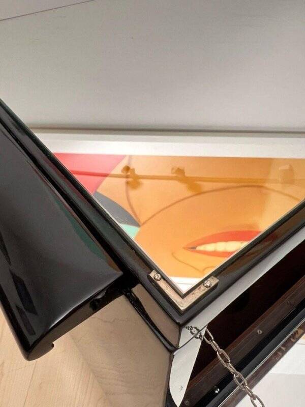 Art Deco Bar Cart in Black Lacquered Mahogany, Mirrored Glass & Chrome, France, 1930