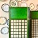3-leaf screen in green wood, ecru paper and mirror