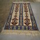 Turkish Antique Kilim Runner Blue Geometric Tribal Hallway Rug 90 x 142 cm