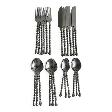 Set de couverts vintage 24 pièces en métal torsadé